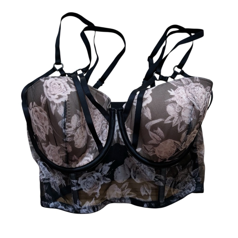 Victorias Secret strappy rose half corset lined lightly lined underwire bra 34DD